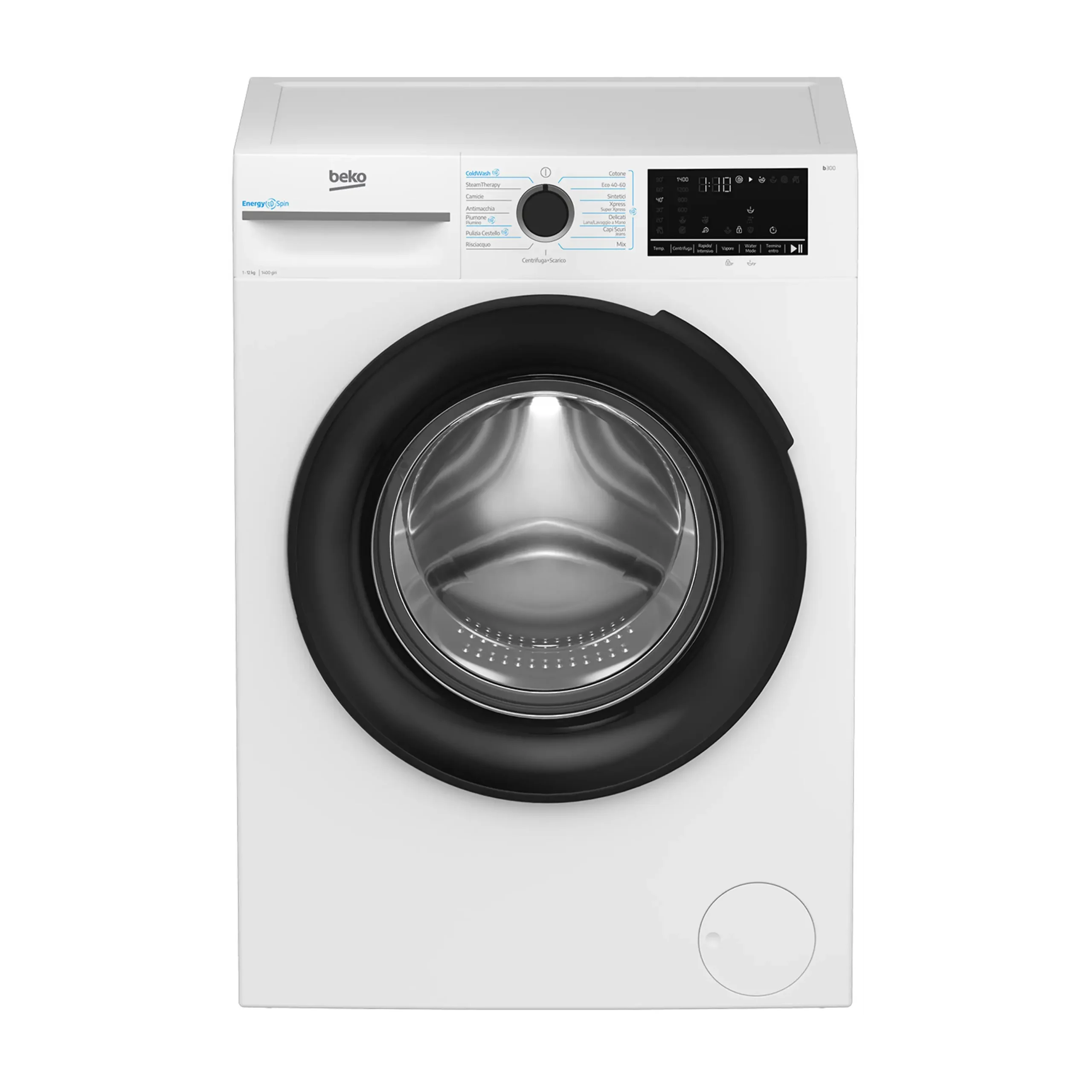 BEKO BMWT31241A LAVATRICE, Caricamento frontale, 12 kg, 15 programmi, Profondità 63 cm, Giri 1400 rpm, BIANCO, livello rumorosità centrifuga 76 dB(A), Classe A