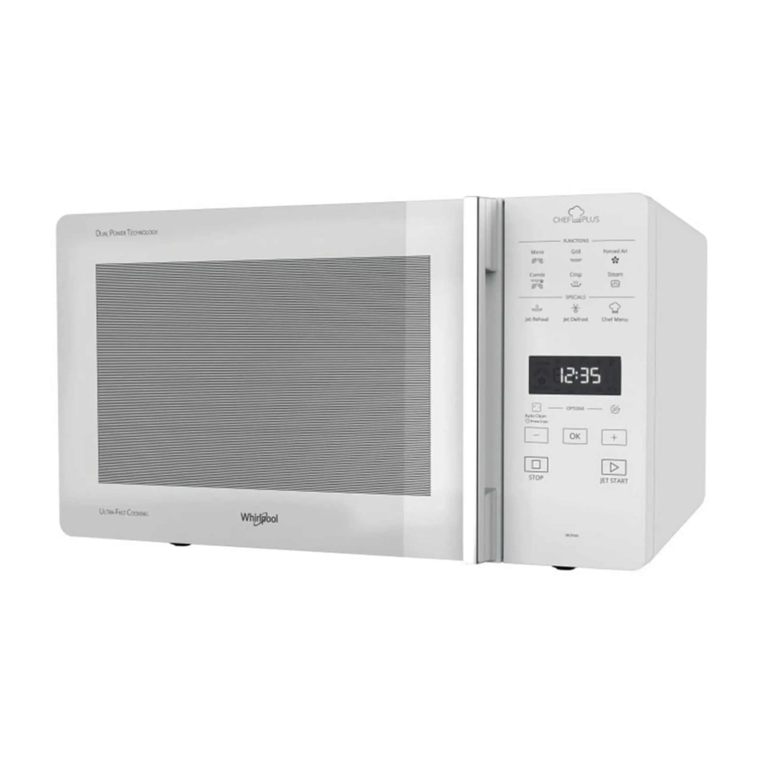 MICROONDE COMBINATO WHIRLPOOL MCP349WH, capacità 25 l, potenza microonde max 800 W, Funzione grill, Potenza grill 900 W, 6 livelli di potenza, Funzione vapore, Bianco