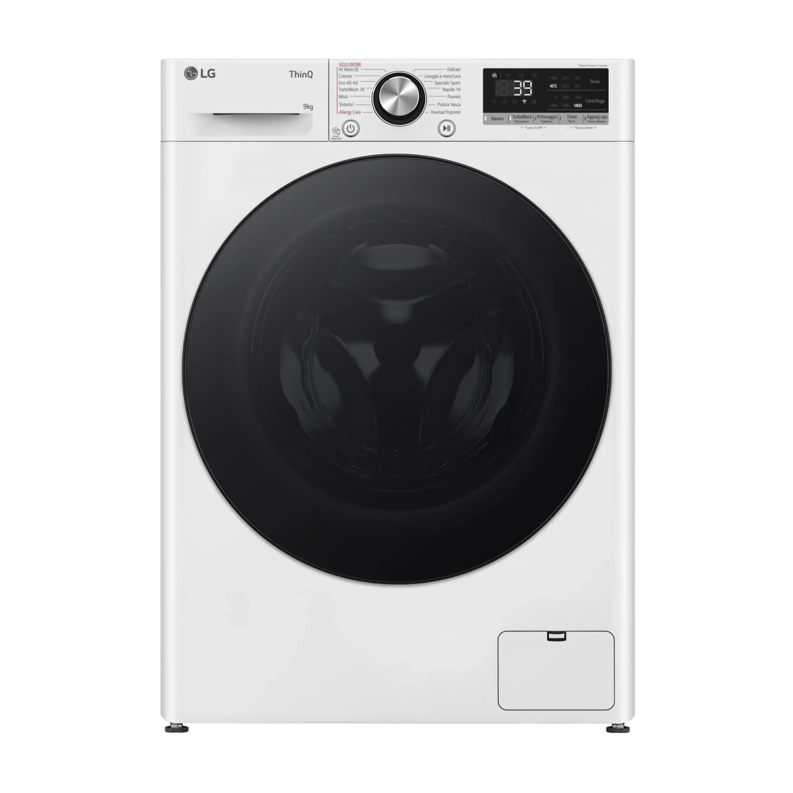 LG AI DD F4R7009TSWB LAVATRICE, Caricamento frontale, 9 kg, 14 programmi, Profondità 56,5 cm, Giri 1400 rpm, Bianca, livello rumorosità centrifuga 71 dB(A), Classe A