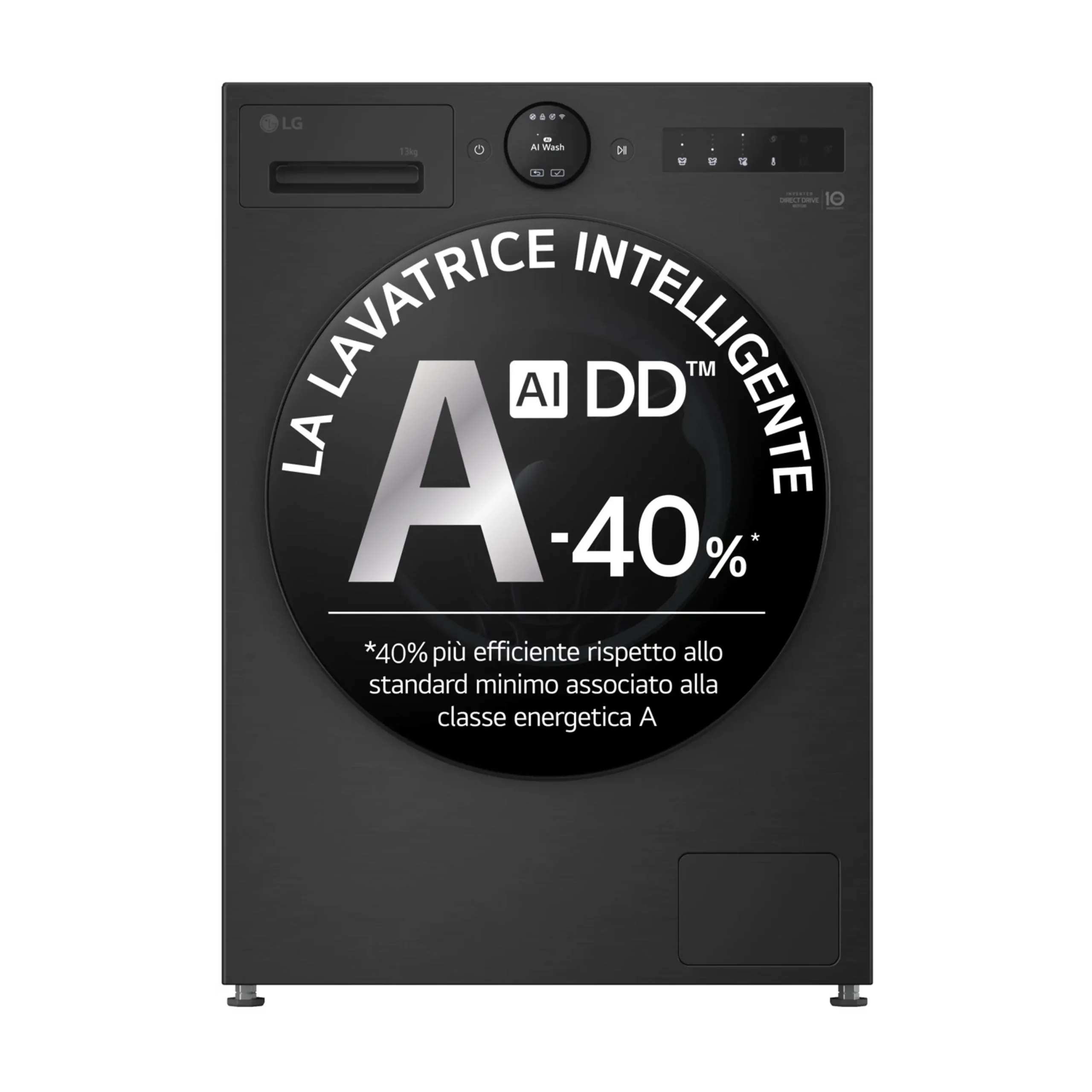 LG F4X7013TBB AI DD LAVATRICE, Caricamento frontale, 13 kg, 24 programmi, Profondità 61,5 cm, Giri 1400 rpm, Matte Black, livello rumorosità centrifuga 71 dB(A), Classe A