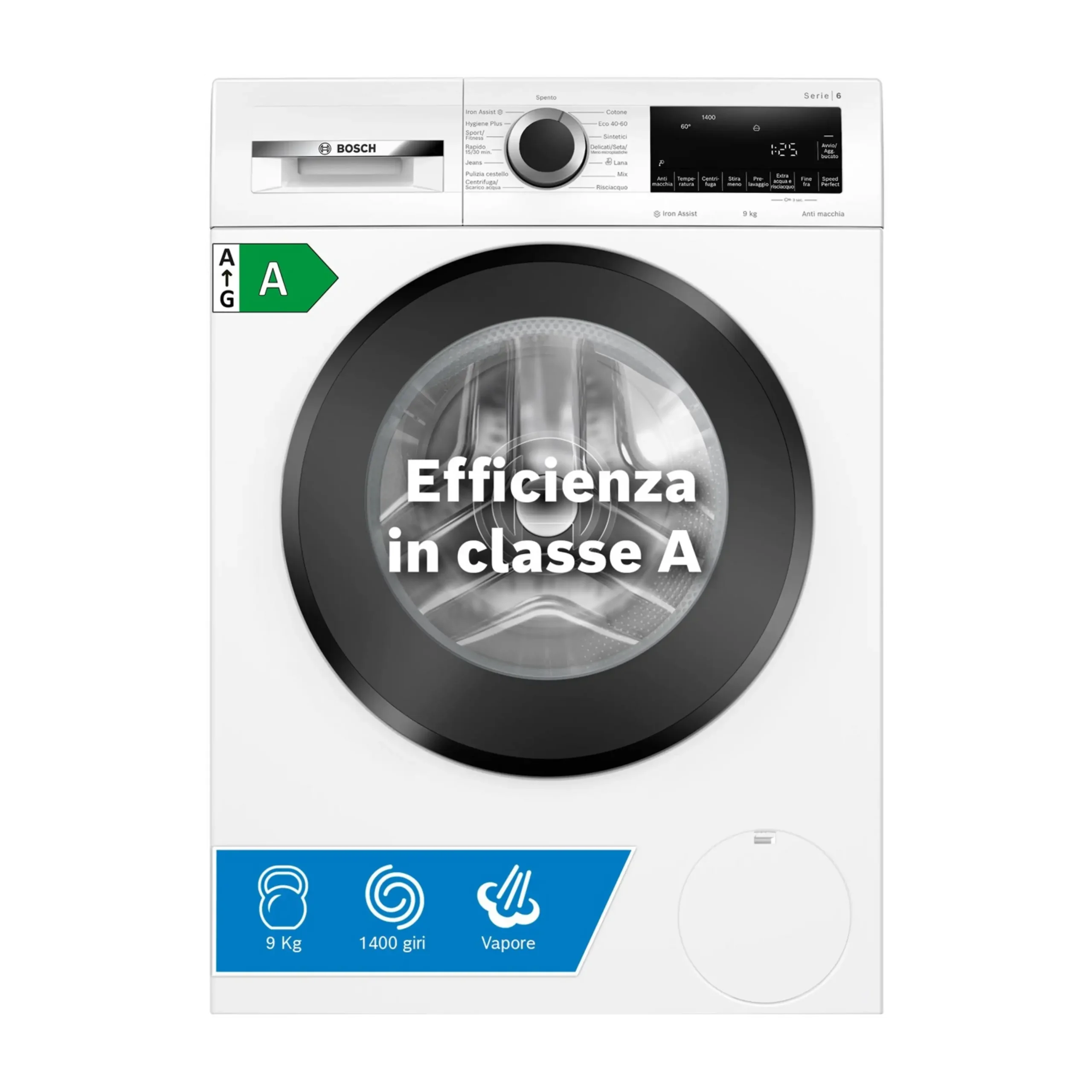 BOSCH WGG244Z0IT LAVATRICE, Caricamento frontale, 9 kg, 14 programmi, Profondità 58,8 cm, Giri 1400 rpm, Bianca, livello rumorosità centrifuga 71 dB(A), Classe A