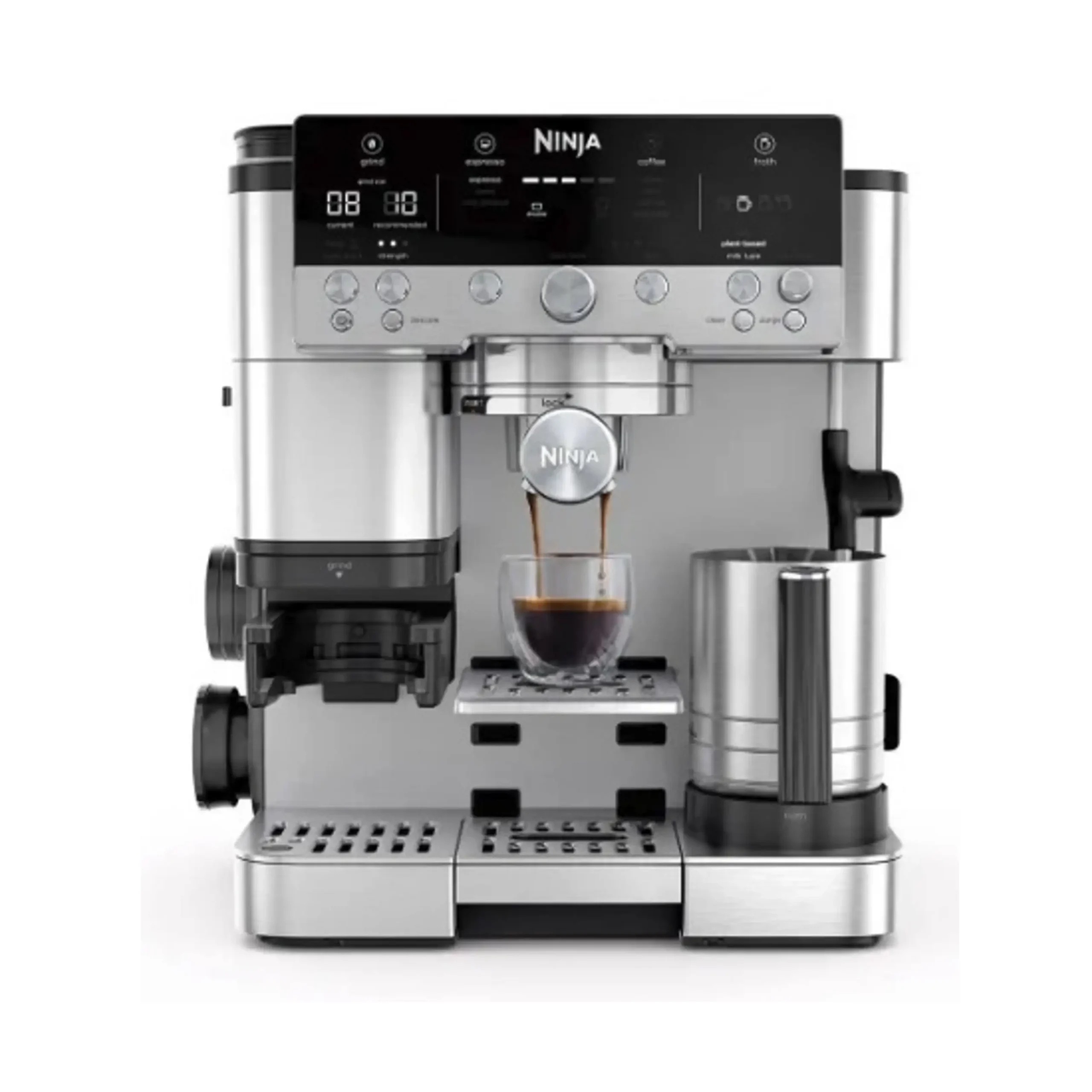 MACCHINA CAFFÈ AUTOMATICA NINJA LUXE CAFÉ PREMIER 3-IN-1, Compatibile con Grani e macinato, Pressione pompa 14 bar, Potenza 1650 W, Serbatoio acqua 2 l, Disattivazione automatica, Argento