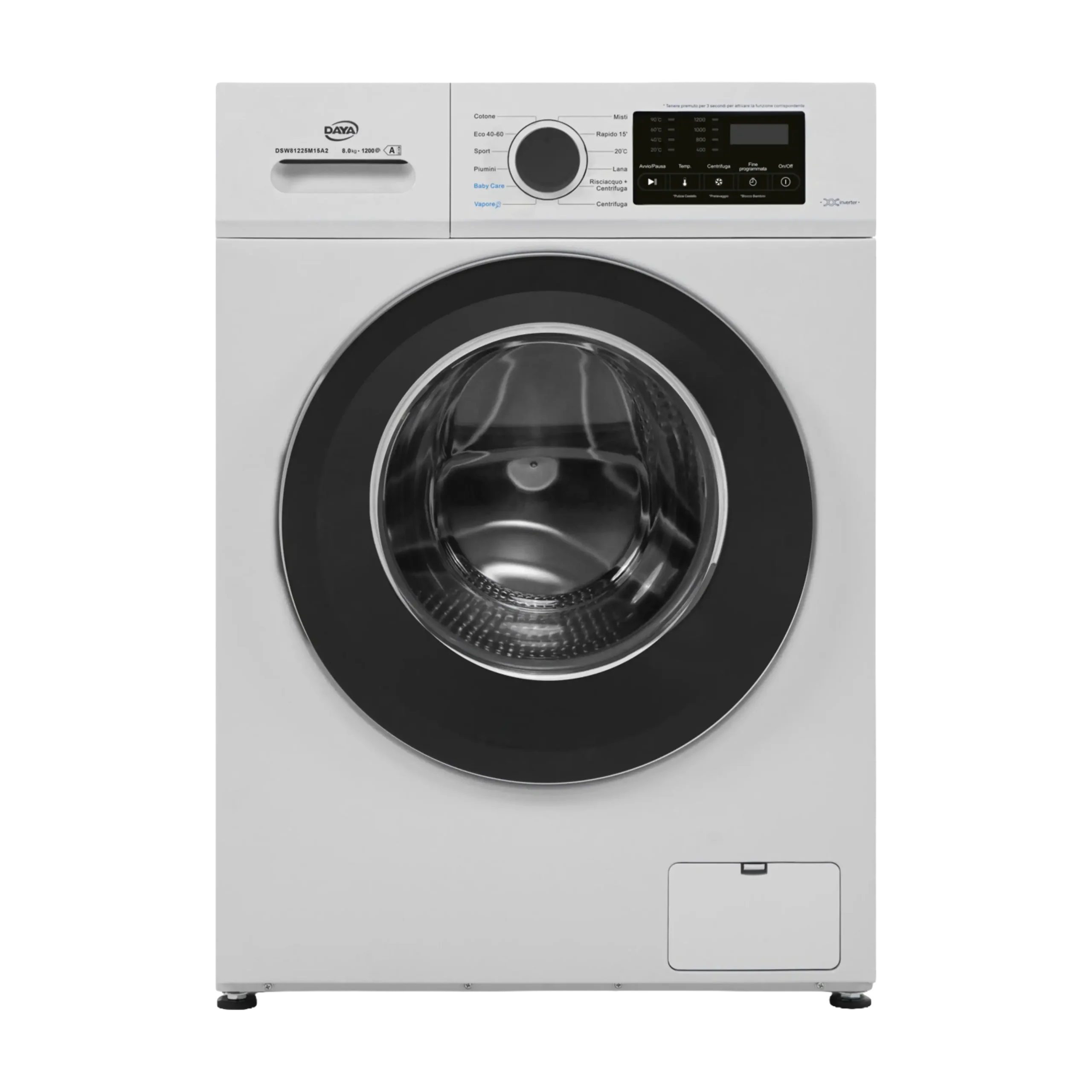LAVATRICE caricamento frontale DAYA DSW81225M15A2, 8kg, 1200 giri, 13 programmi, Profondità 48 cm, motore inverter, classe A