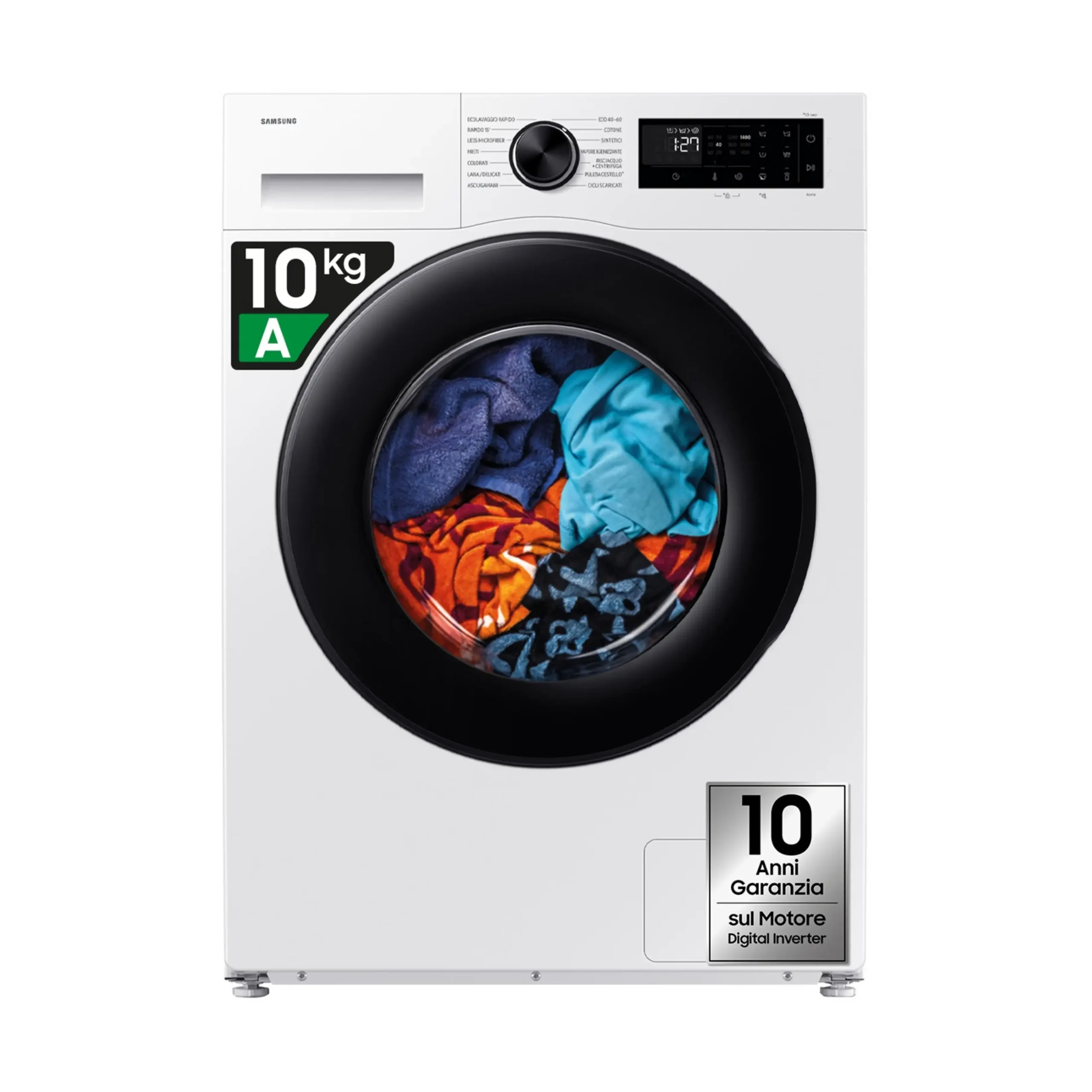 SAMSUNG WW10FG5U34AEET LAVATRICE, Caricamento frontale, 10 kg, 14 programmi, Profondità 57,5 cm, Giri 1400 rpm, Bianco, livello rumorosità centrifuga 72 dB(A), Classe A