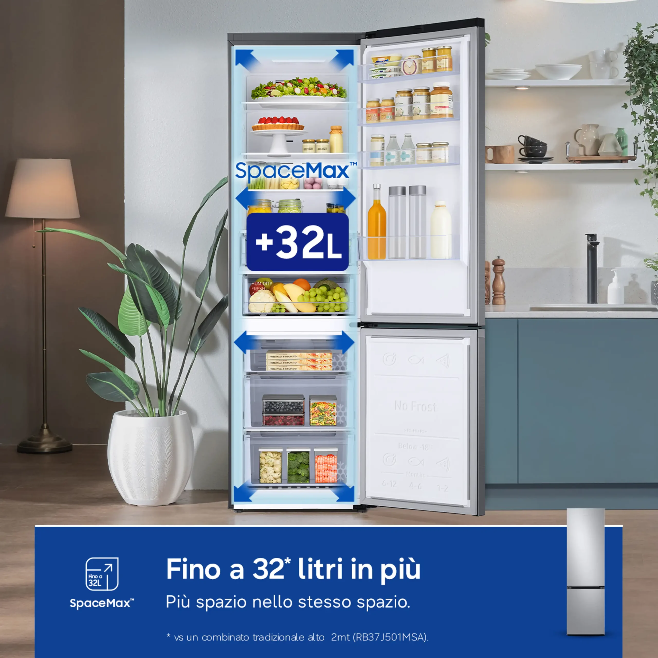 FRIGORIFERO COMBINATO SAMSUNG RB38C607AS9/EF, Capacità netta totale 387 l, Rumorosità: 35 dB(A), LAN wireless, 5 ripiani, Dimensioni: L 59,5 cm A 203 cm P 65,8 cm, Metal Inox, Classe A – Image 5