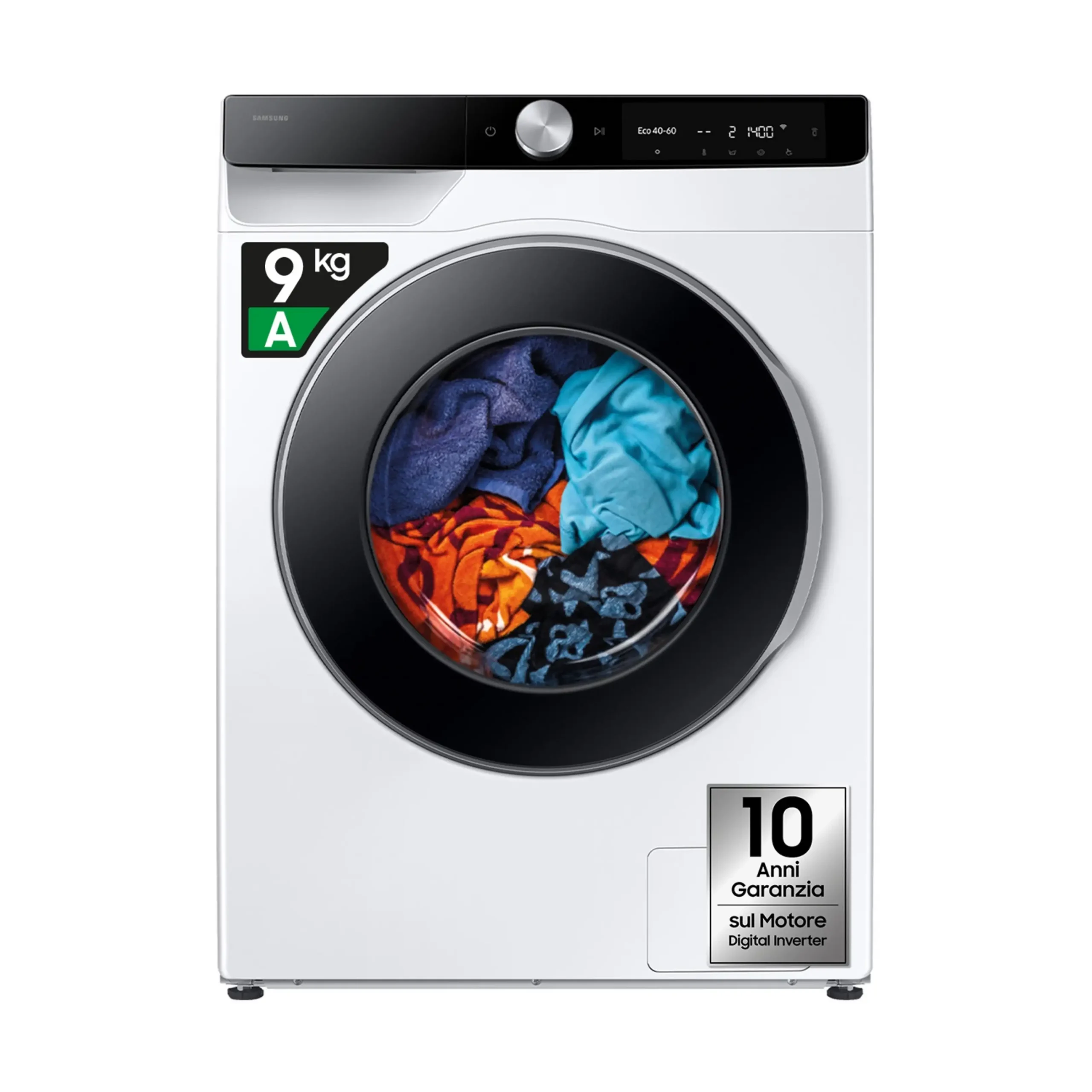 SAMSUNG WW90DG6G94LKU3 LAVATRICE SLIM, Caricamento frontale, 9 kg, 25 programmi, Profondità 48 cm, Giri 1400 rpm, Bianco, livello rumorosità centrifuga 72 dB(A), Classe A