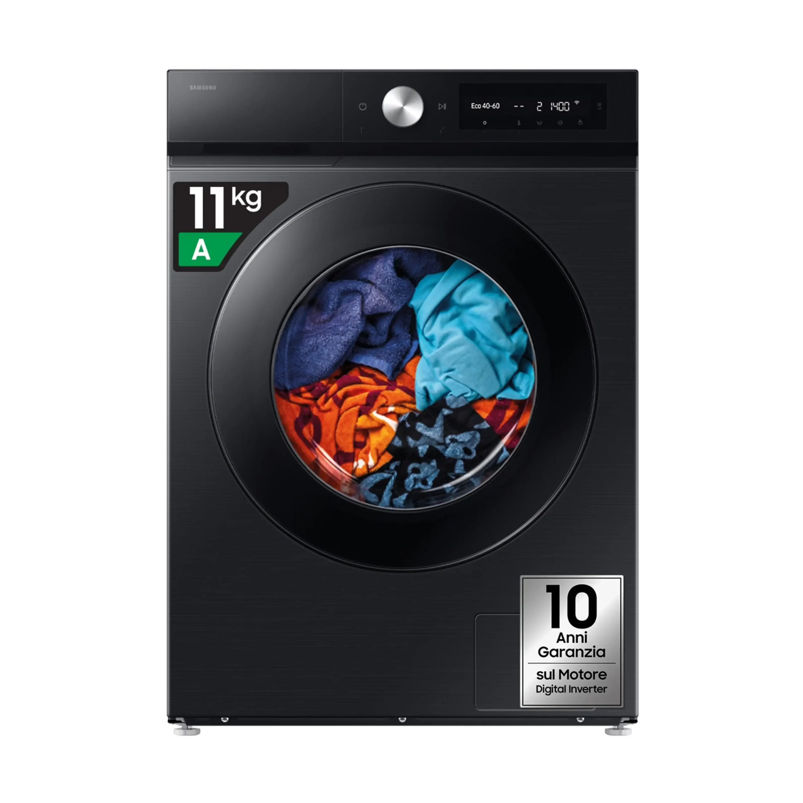 SAMSUNG WW11DB7B94GBU3 LAVATRICE, Caricamento frontale, 11 kg, 23 programmi, Profondità 60 cm, Giri 1400 rpm, Nero, livello rumorosità centrifuga 72 dB(A), Classe A