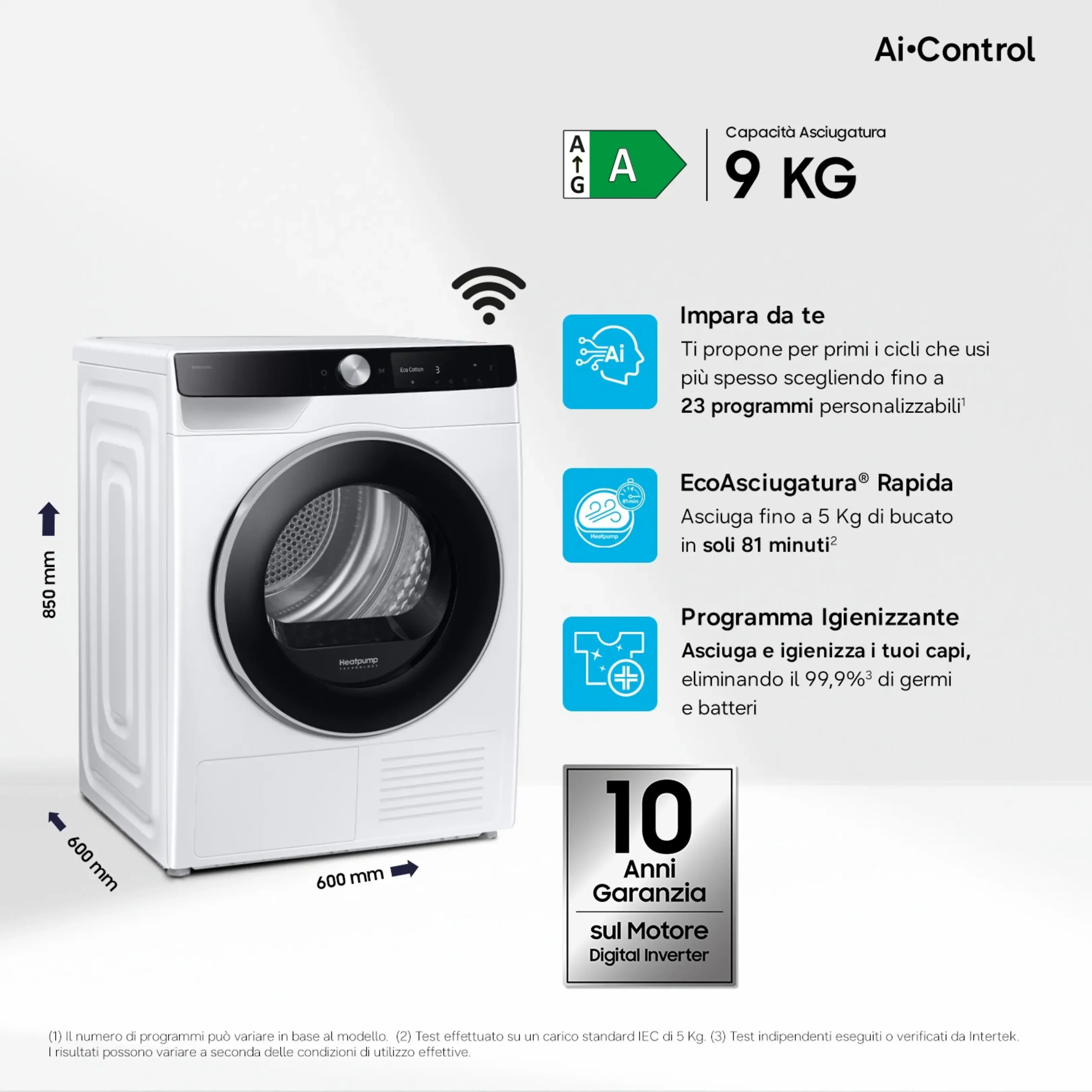 ASCIUGATRICE SAMSUNG DV90DG6845LKU3 Condensazione, 9 kg, profondità 60 cm, 64 dB(A), Bianco, Classe A – Image 9