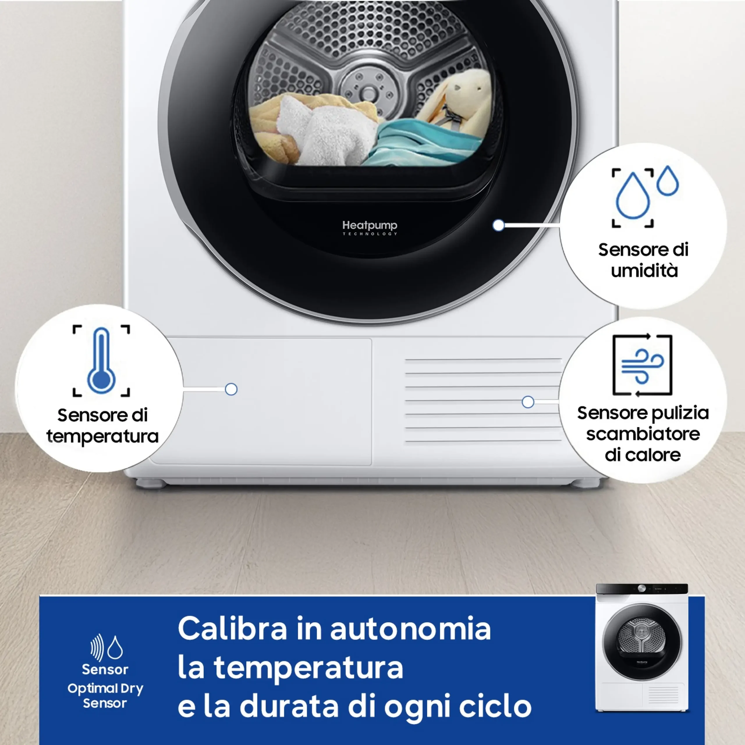 ASCIUGATRICE SAMSUNG DV90DG6845LKU3 Condensazione, 9 kg, profondità 60 cm, 64 dB(A), Bianco, Classe A – Image 5