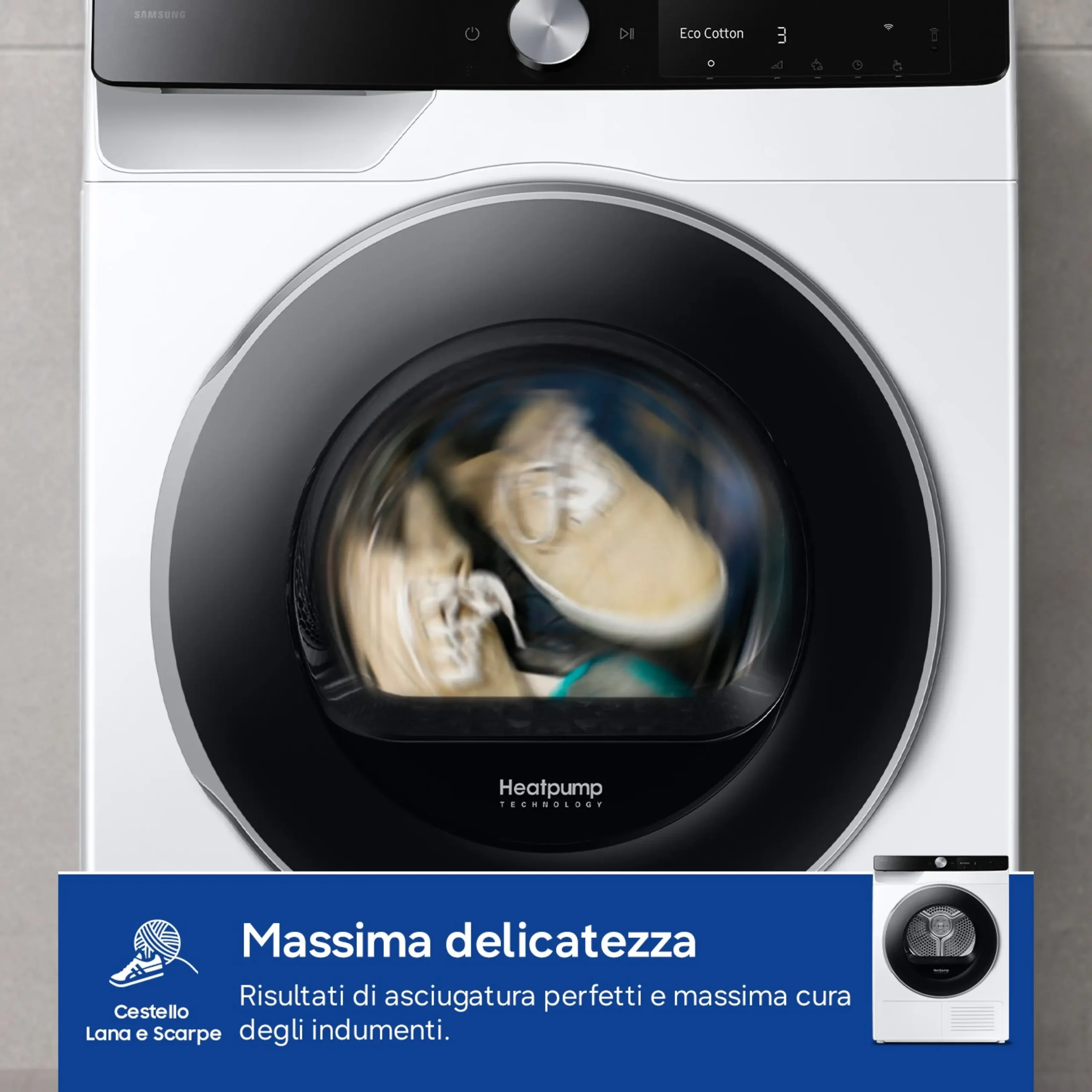 ASCIUGATRICE SAMSUNG DV90DG6845LKU3 Condensazione, 9 kg, profondità 60 cm, 64 dB(A), Bianco, Classe A – Image 4