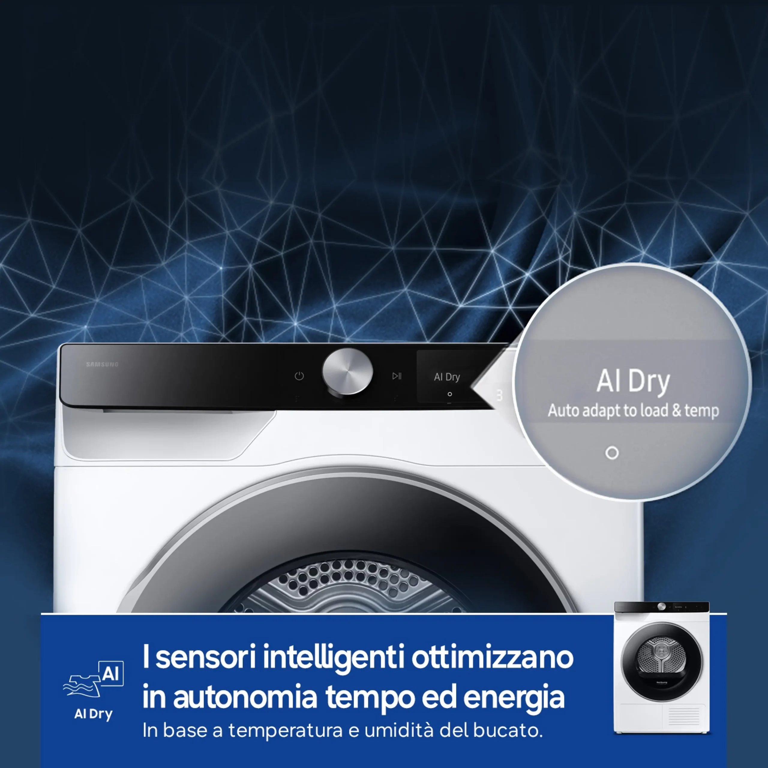 ASCIUGATRICE SAMSUNG DV90DG6845LKU3 Condensazione, 9 kg, profondità 60 cm, 64 dB(A), Bianco, Classe A – Image 3