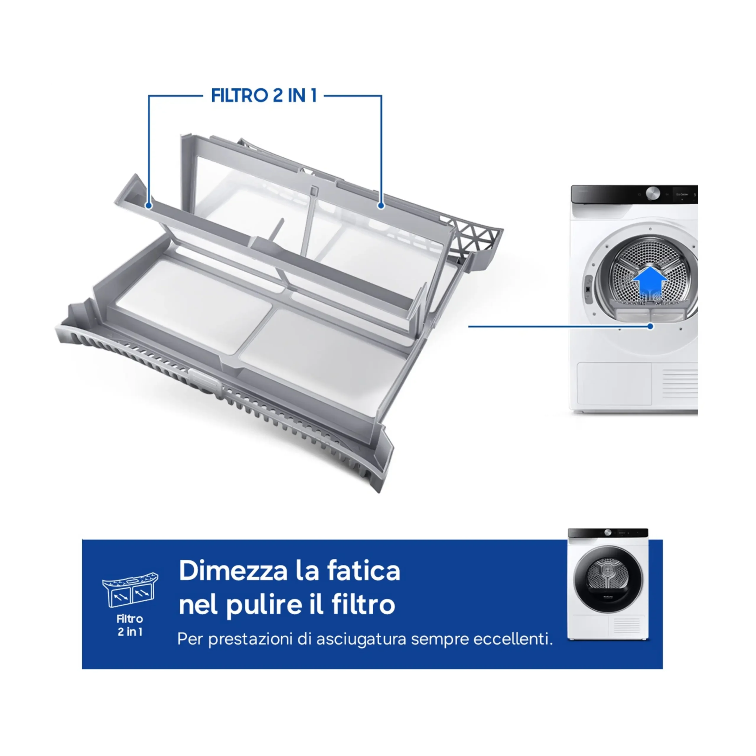 ASCIUGATRICE SAMSUNG DV90DG6845LKU3 Condensazione, 9 kg, profondità 60 cm, 64 dB(A), Bianco, Classe A – Image 2