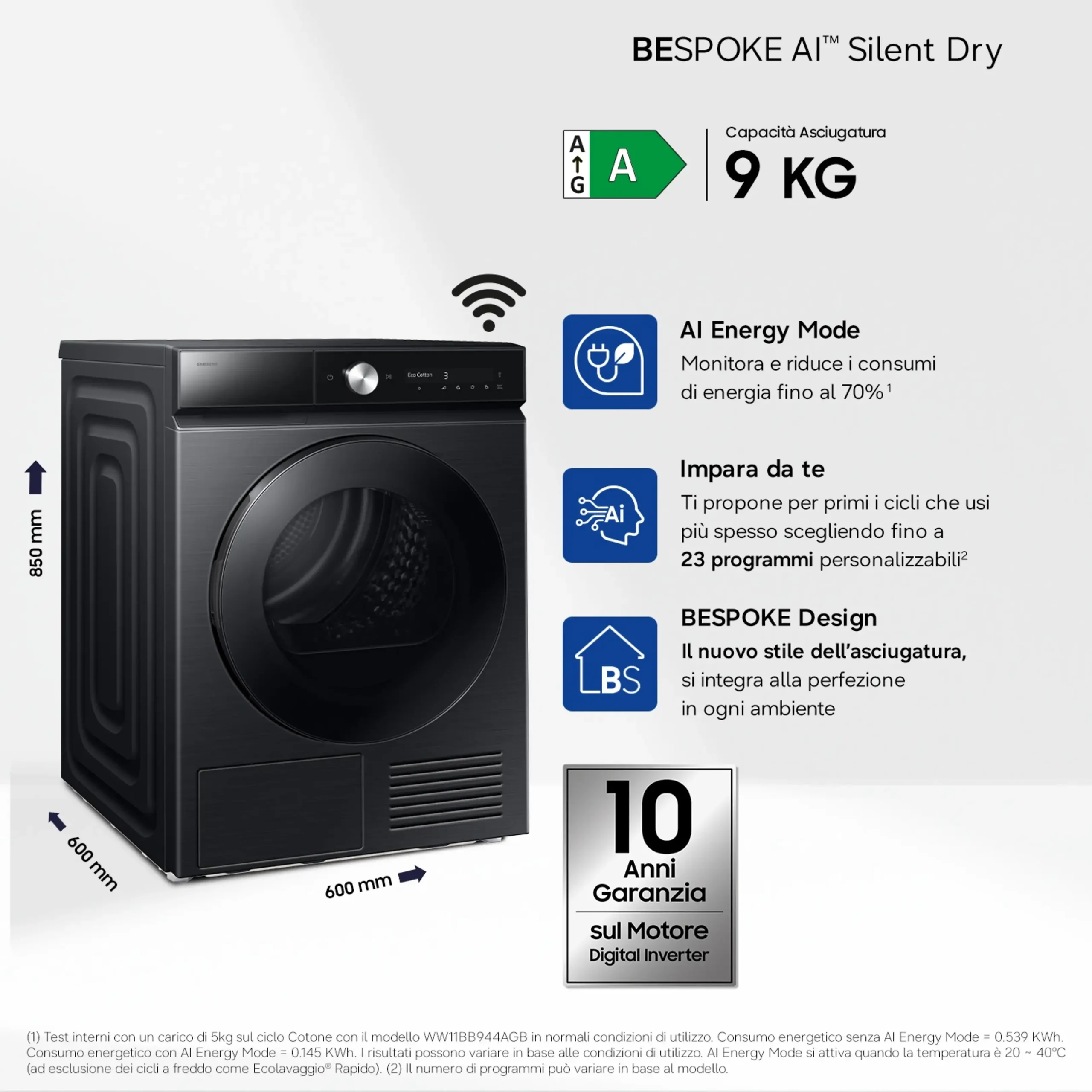 Asciugatrice SAMSUNG DV90DB8845GBU3, a condensazione, 9 Kg, profondità 60 cm, Funzione refresh, programmi automatici: AI Dry+; Pronto Stiro; Classe A – Image 9