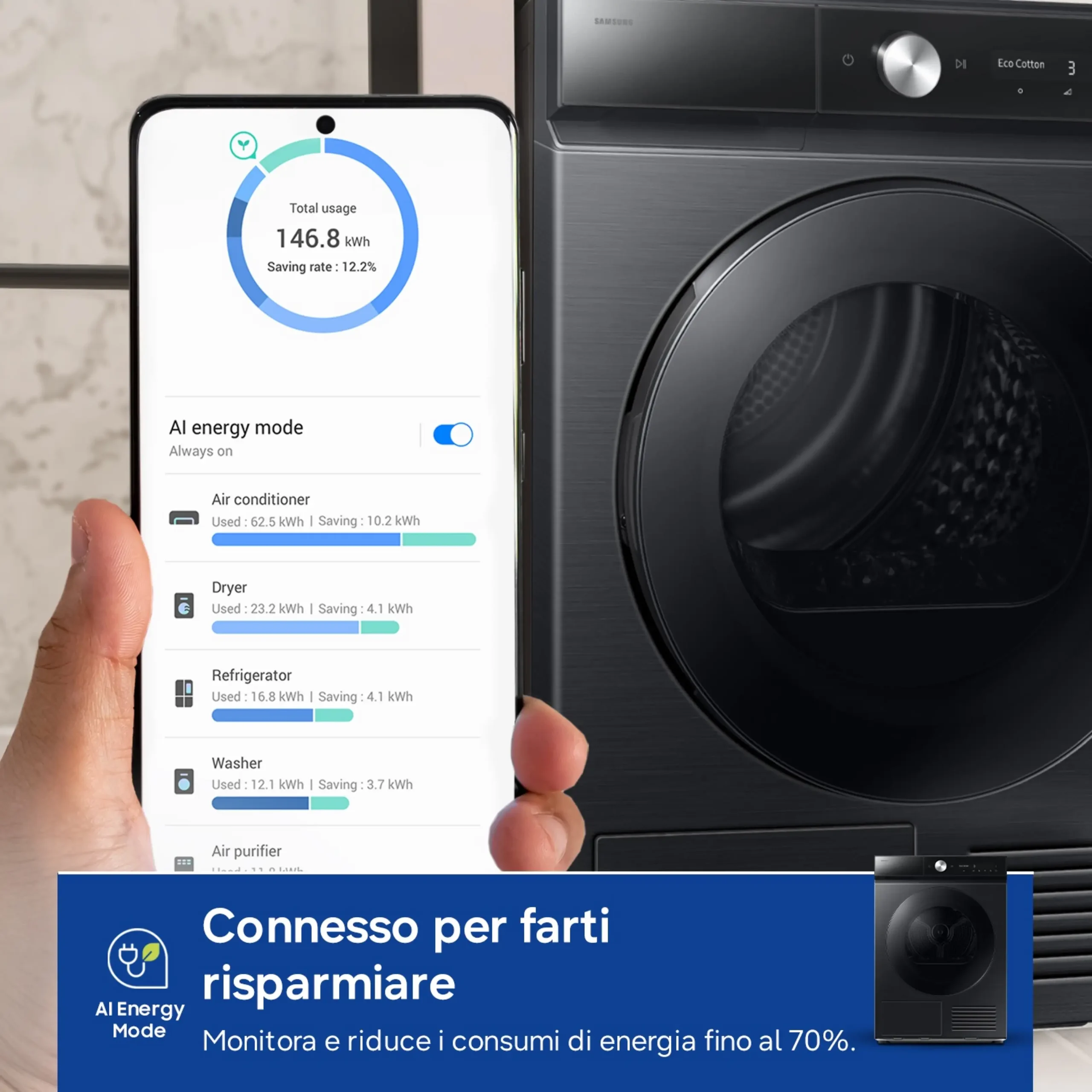Asciugatrice SAMSUNG DV90DB8845GBU3, a condensazione, 9 Kg, profondità 60 cm, Funzione refresh, programmi automatici: AI Dry+; Pronto Stiro; Classe A – Image 8