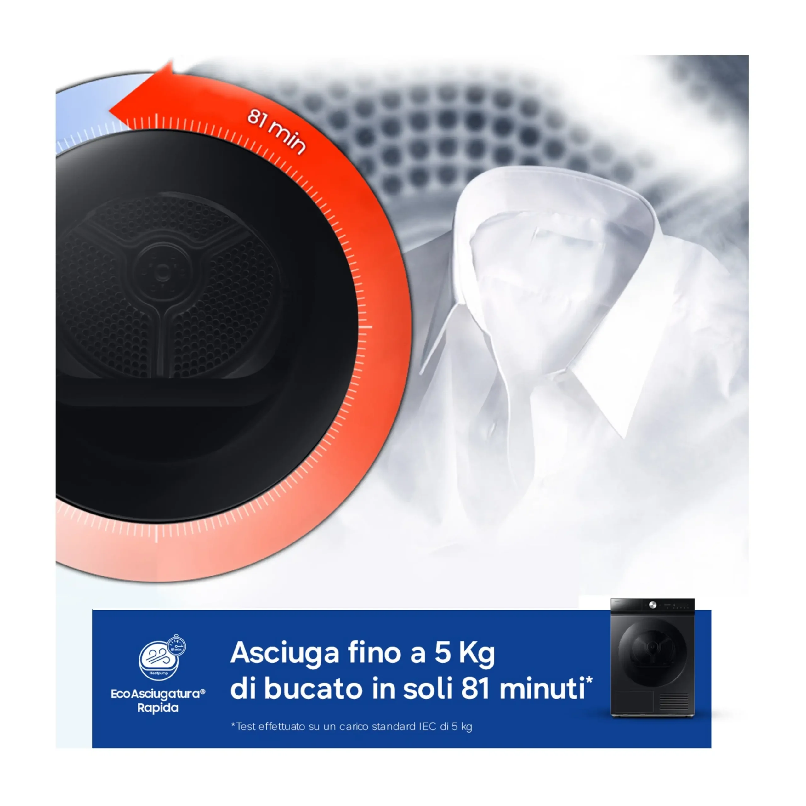 Asciugatrice SAMSUNG DV90DB8845GBU3, a condensazione, 9 Kg, profondità 60 cm, Funzione refresh, programmi automatici: AI Dry+; Pronto Stiro; Classe A – Image 3