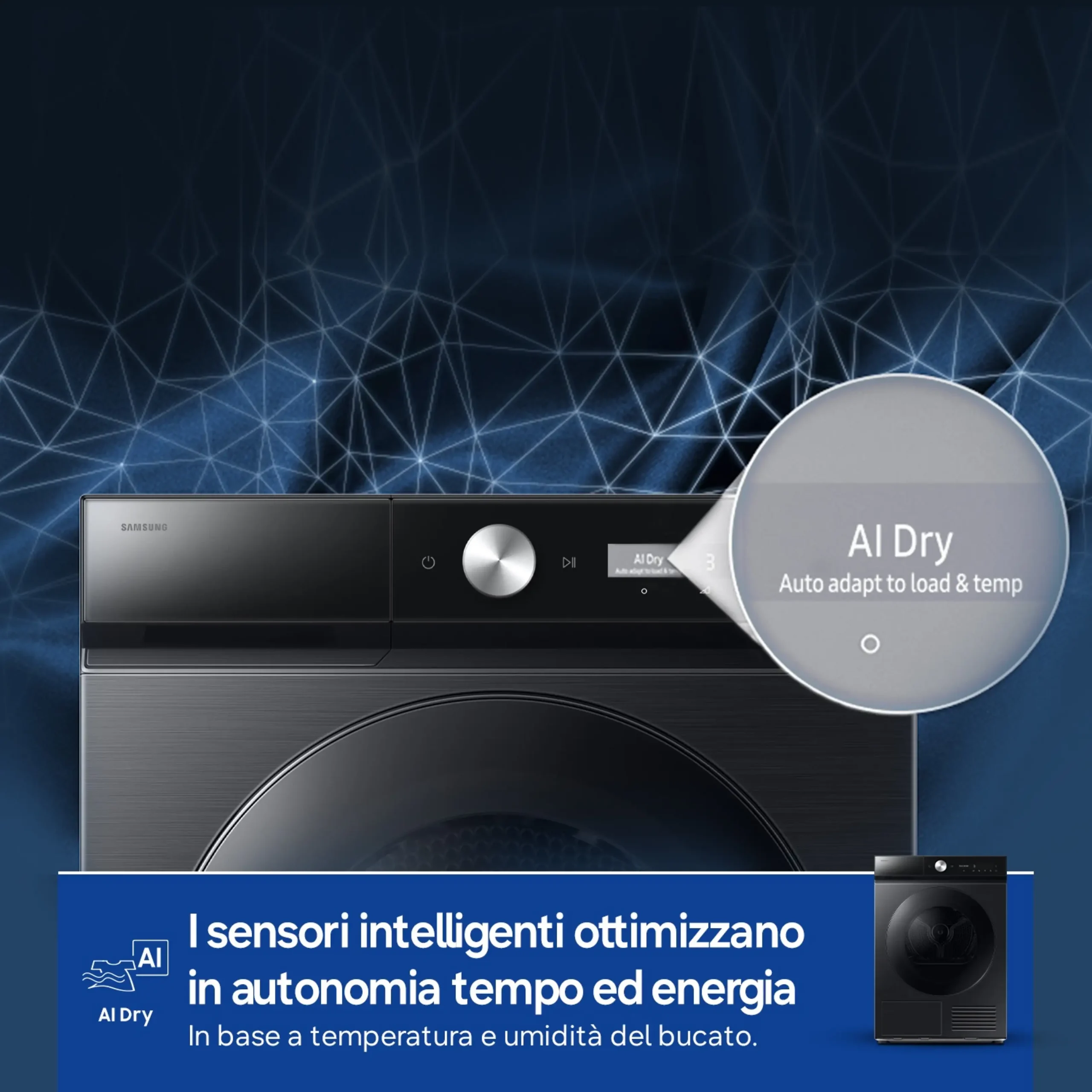 Asciugatrice SAMSUNG DV90DB8845GBU3, a condensazione, 9 Kg, profondità 60 cm, Funzione refresh, programmi automatici: AI Dry+; Pronto Stiro; Classe A – Image 2