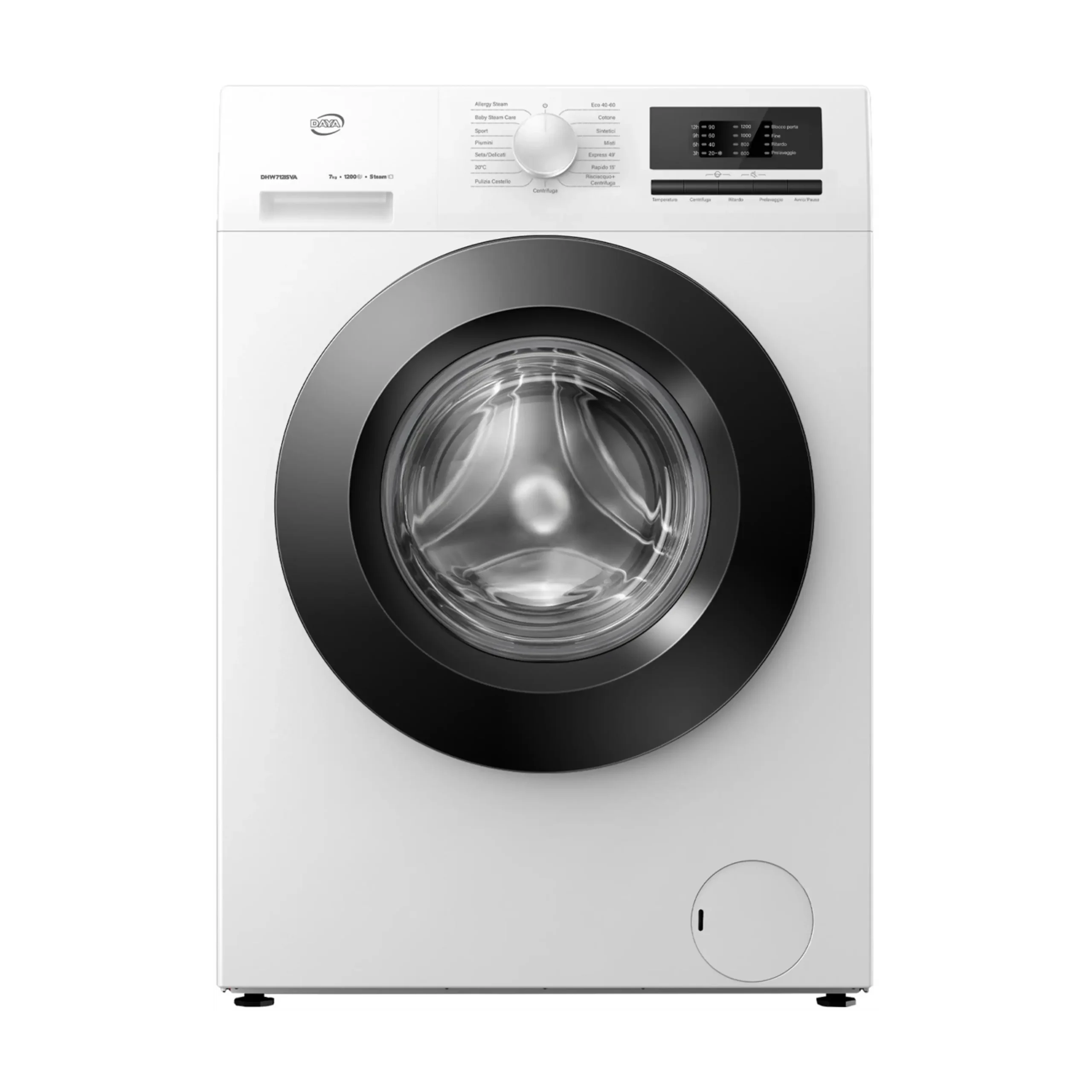 DAYA DHW712ISVA LAVATRICE, Caricamento frontale, 7 kg, 15 programmi, Profondità 47 cm, Giri 1200 rpm, Bianco, livello rumorosità centrifuga 74 dB(A), Classe A