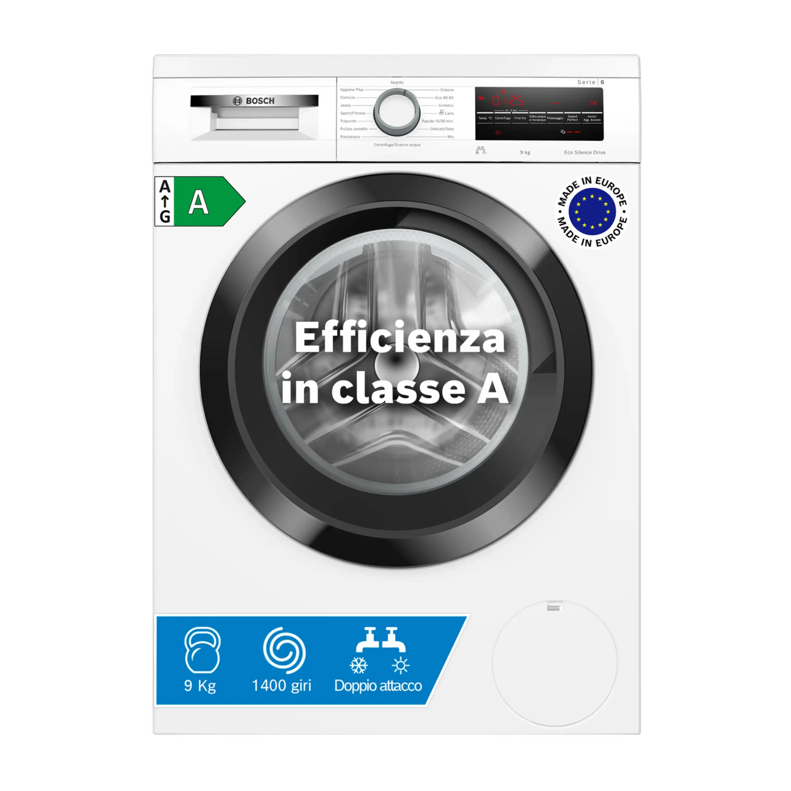 BOSCH WUU28T29II LAVATRICE, Caricamento frontale, 9 kg, 14 programmi, Profondità 59,9 cm, Giri 1400 rpm, Bianco, livello rumorosità centrifuga 72 dB(A), Classe A