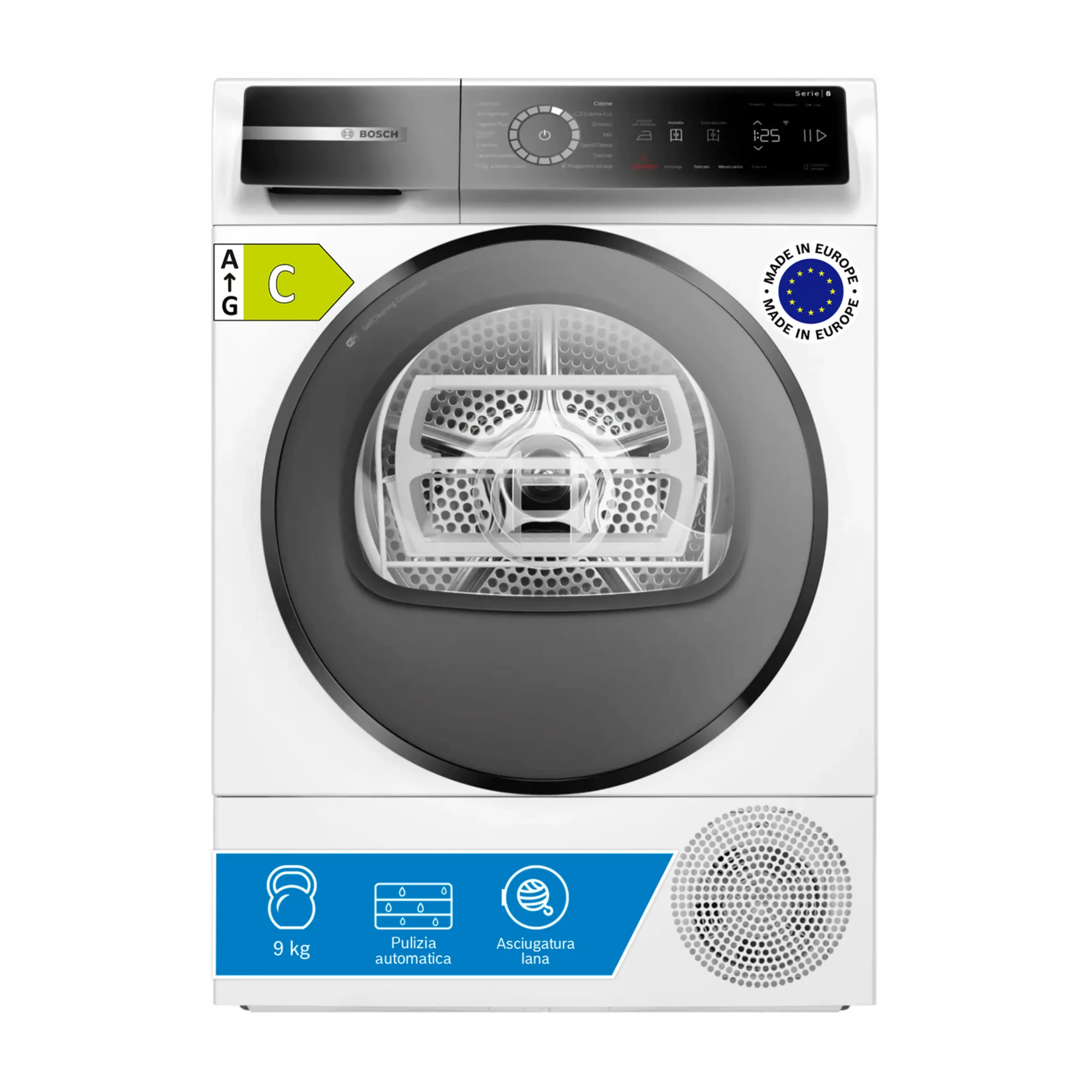 ASCIUGATRICE BOSCH WQB245B0IT A pompa di calore, 9 kg, profondità 61,3 cm, 61 dB(A), Bianco, Classe C