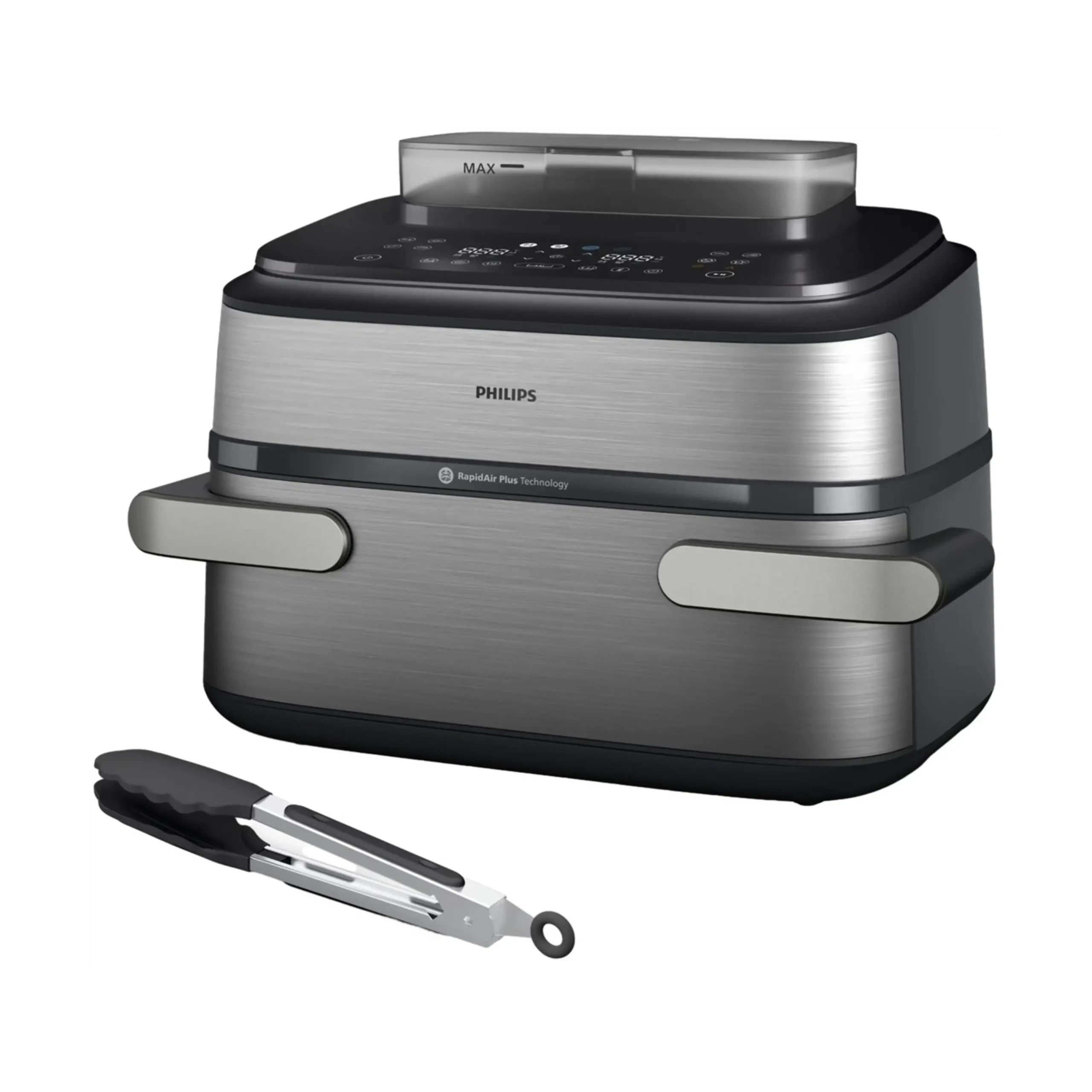PHILIPS Airfryer Serie 5000 Maxi con vapore NA565/02 FRIGGITRICE AD ARIA, capacità 9,5 l, Max potenza 2750 W, 8 programmi, da 40 °C a 200 °C, Inox/Nero