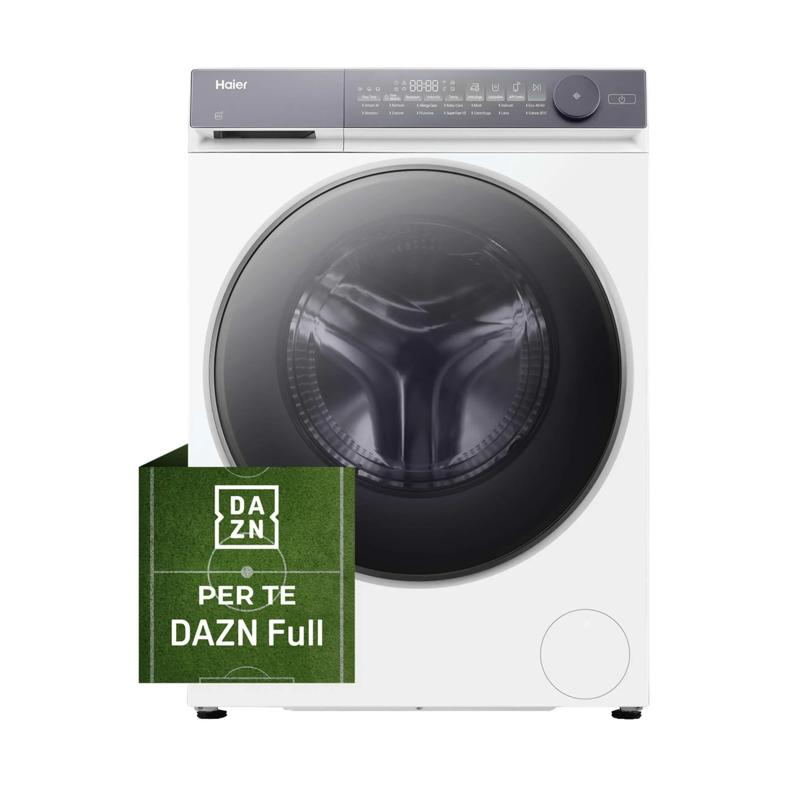 HAIER HW130-B14367U-IT LAVATRICE, Caricamento frontale, 13 kg, 14 programmi, Profondità 67 cm, Giri 1400 rpm, Argento/Bianco, livello rumorosità centrifuga 70 dB(A), Classe A, Abbonamento DAZN Full 6 mesi incluso