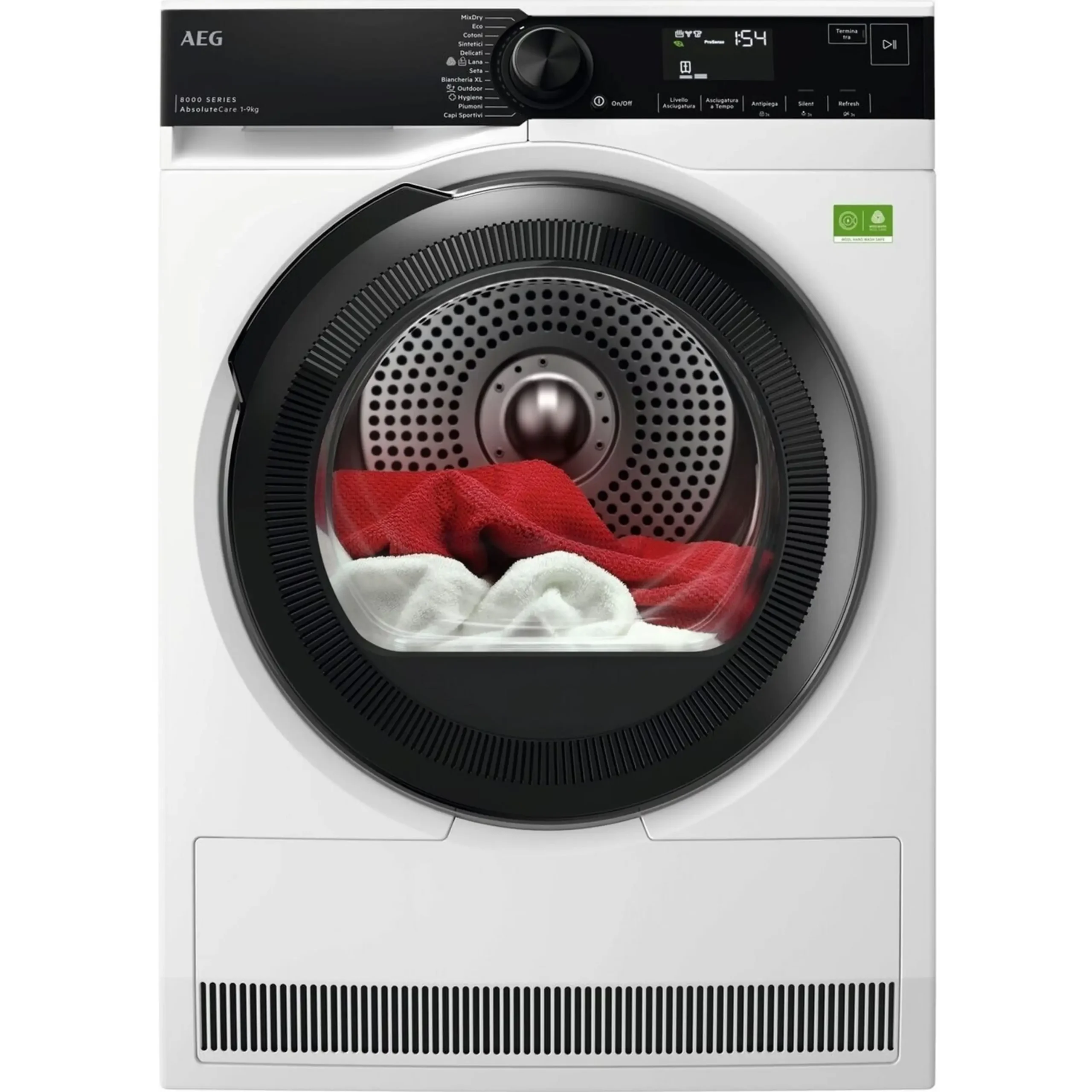 Asciugatrice AEG TR8HH9B, a pompa di calore, 9 Kg, profondità 63,6 cm, programma Hygiene, Sistema filtrante: Easy Flow, Classe B