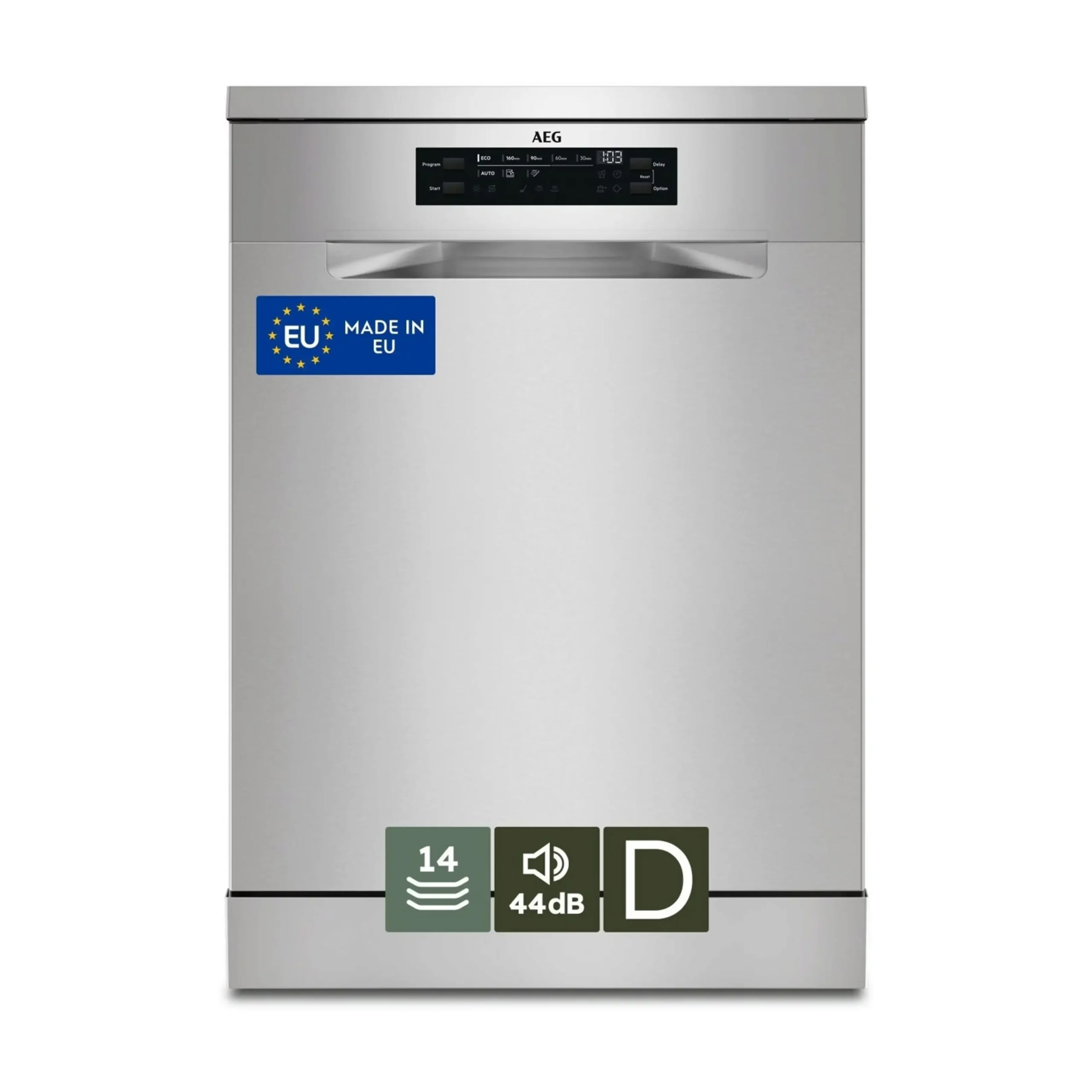 LAVASTOVIGLIE Libera installazione (FS) AEG FFB53937ZM, Programmi 8, Dimensioni: L 59,6 cm, A 84,5 cm, P 63 cm, Rumorosità 44 dB(A), Consumo di acqua 10,5 l, Inox, Classe D