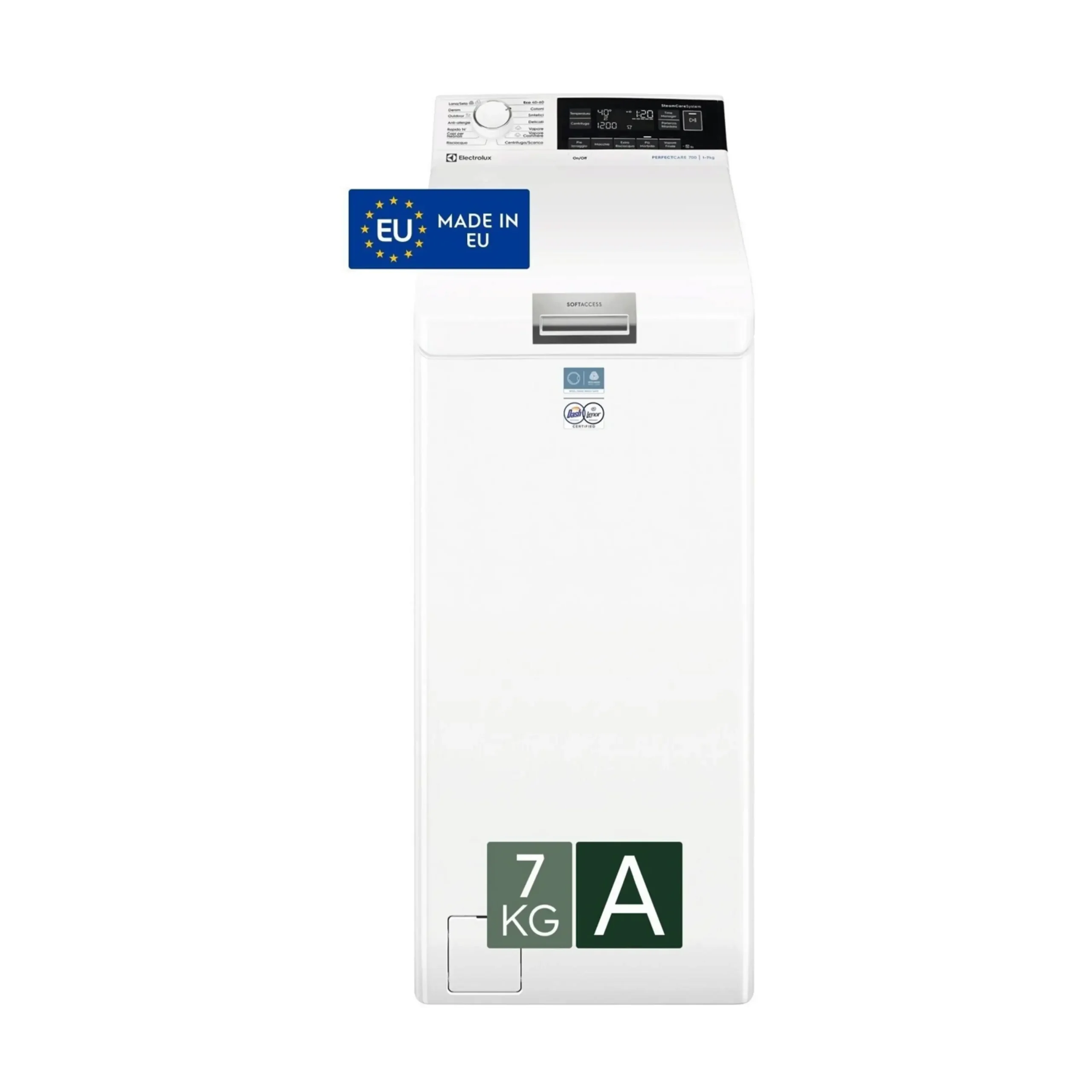 ELECTROLUX EW7T337A LAVATRICE CARICA ALTO, Caricamento dall'alto, 7 kg, 14 programmi, Profondità 60 cm, Giri 1251 rpm, BIANCO, livello rumorosità centrifuga 79 dB(A), Classe A