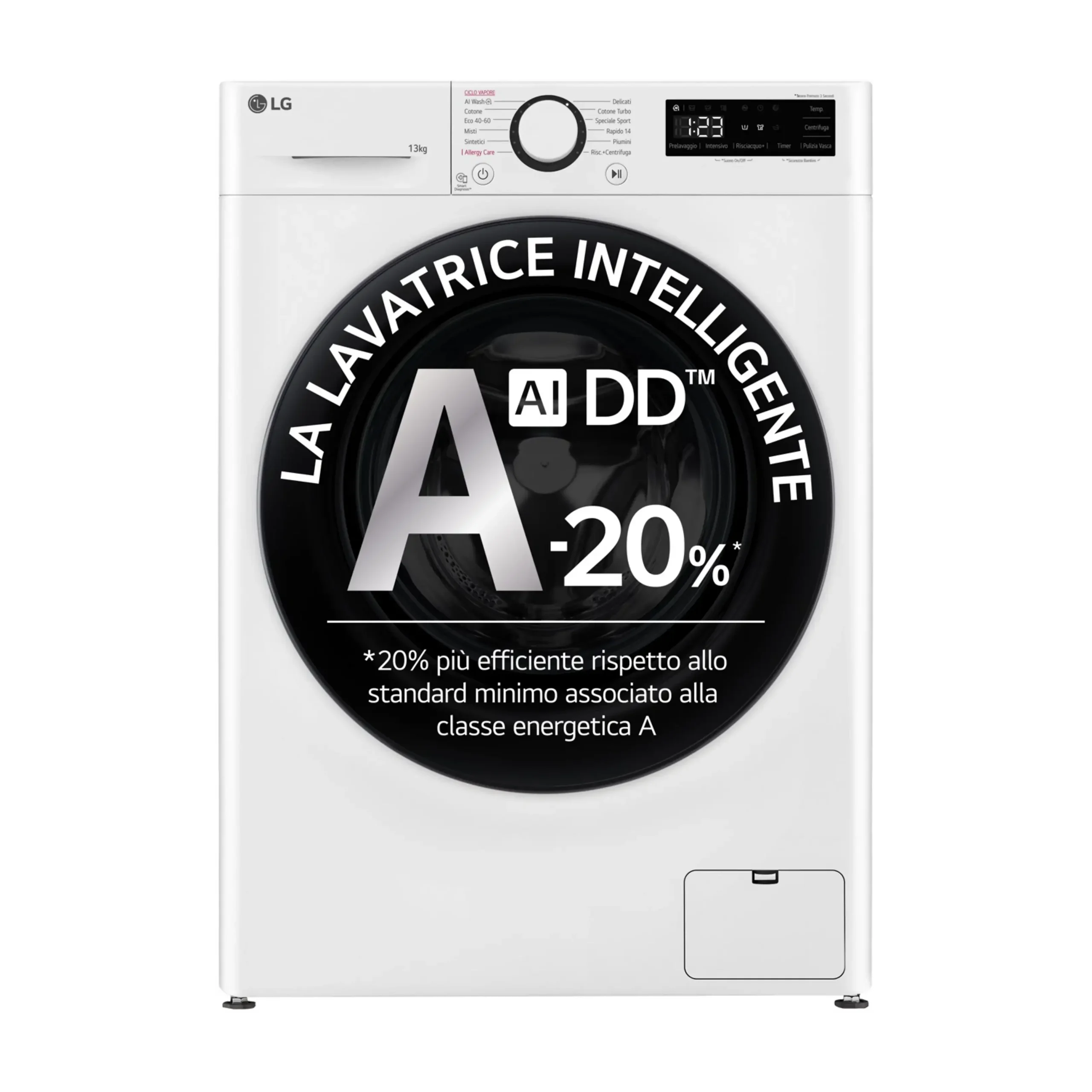 LG AI DD F4R3013NSWB LAVATRICE, Caricamento frontale, 13 kg, 12 programmi, Profondità 61,5 cm, Giri 1400 rpm, Bianca, livello rumorosità centrifuga 72 dB(A), Classe A