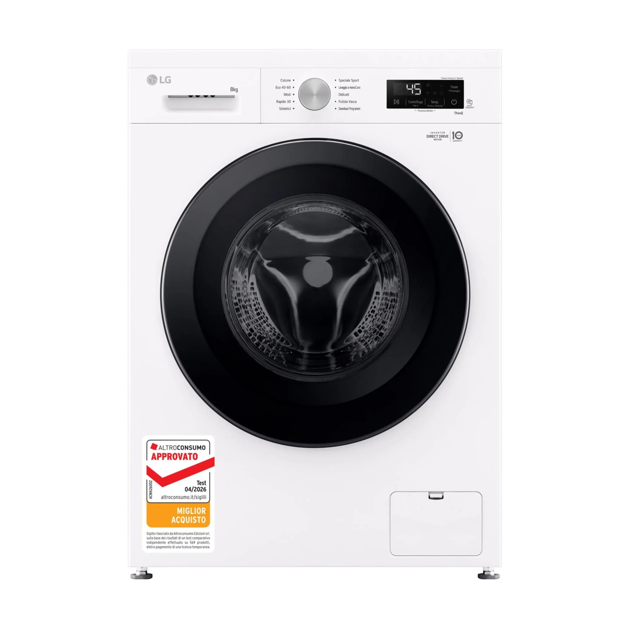LG F4NX1008NWK Serie X1 LAVATRICE, Caricamento frontale, 8 kg, 10 programmi, Profondità 55 cm, Giri 1400 rpm, ivory White, livello rumorosità centrifuga 75 dB(A), Classe A