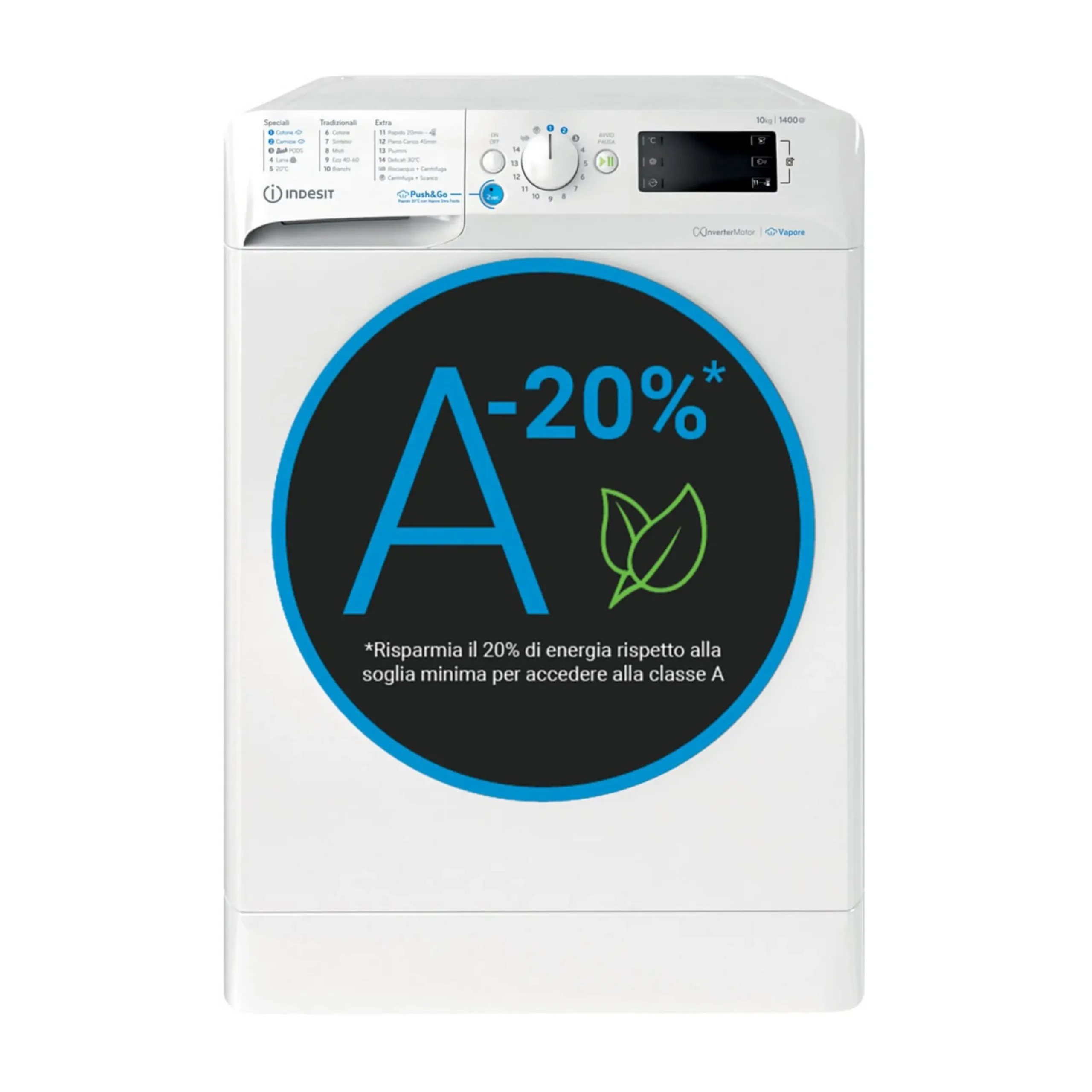 INDESIT BWE 101498X WKV IT LAVATRICE, Caricamento frontale, 10 kg, 16 programmi, Profondità 60,5 cm, Giri 1351 rpm, Bianco, livello rumorosità centrifuga 76 dB(A), Classe A
