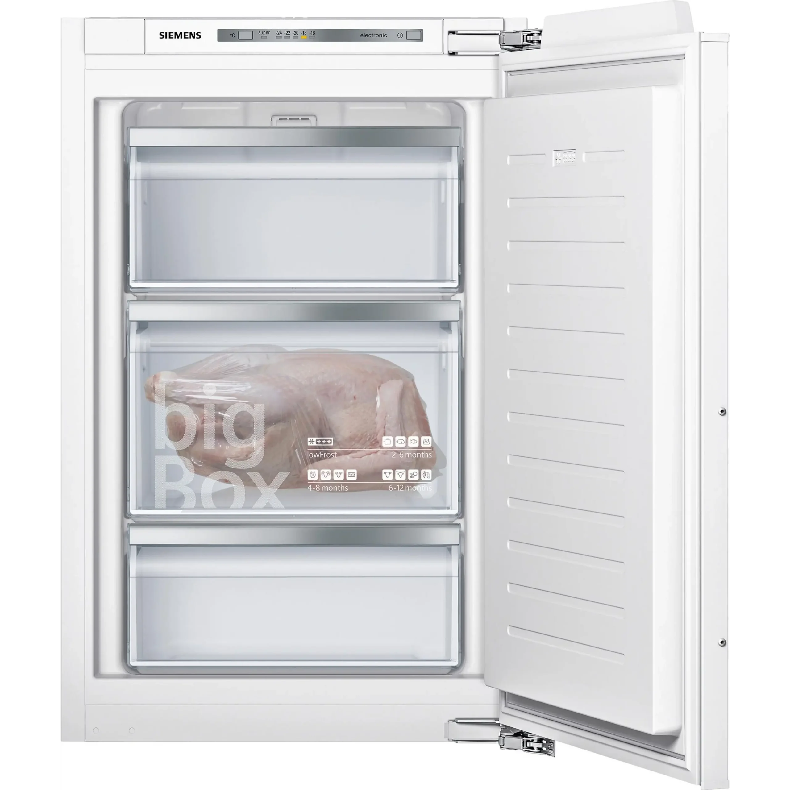 SIEMENS iQ500 GI21VAFE0 CONGELATORE VERTICALE, Capacità netta 98 l, dimensioni: L 558 mm, A 874 mm, P 545 mm, Rumorosità 36 dB(A), 3 cassetti, Bianco, Classe E